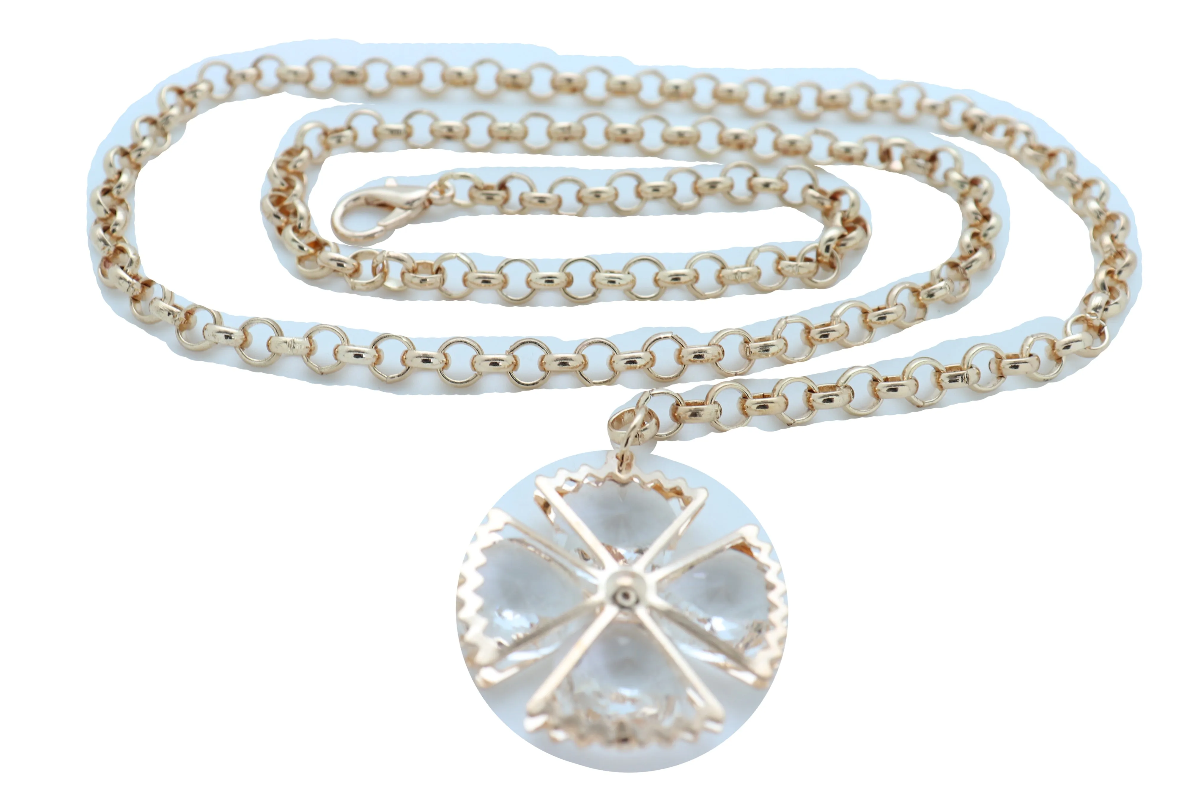 Dangle Flower Charm Skinny Gold Metal Chain Link Belt