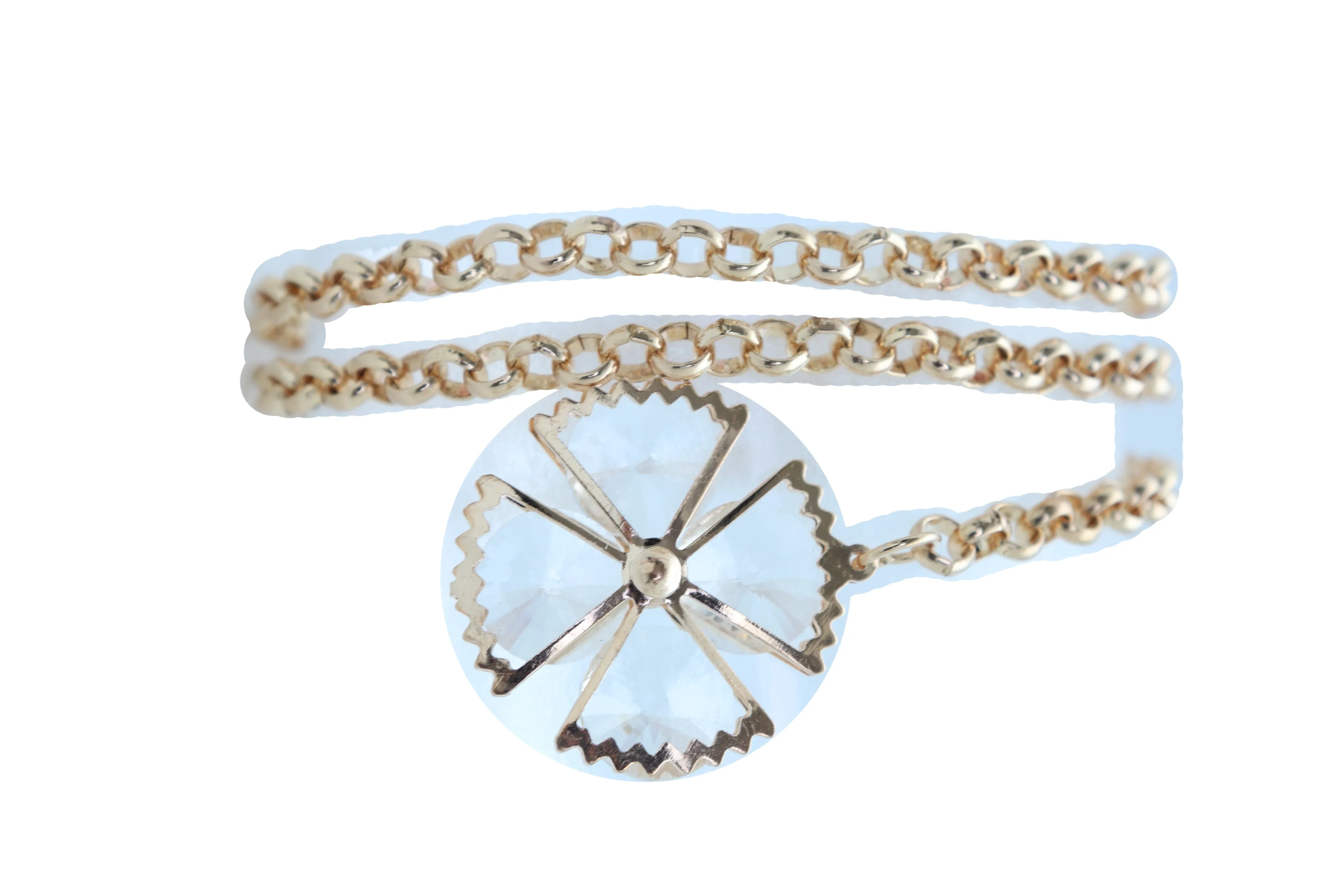 Dangle Flower Charm Skinny Gold Metal Chain Link Belt