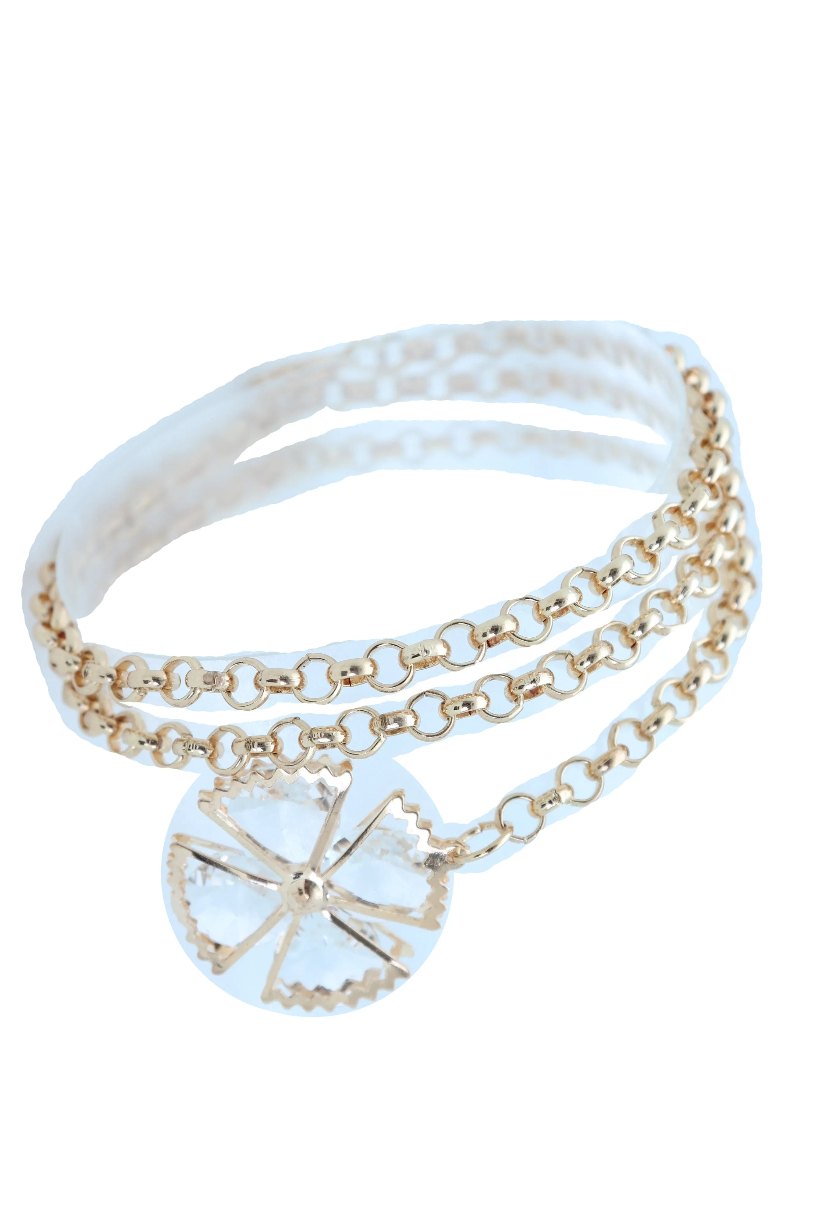 Dangle Flower Charm Skinny Gold Metal Chain Link Belt