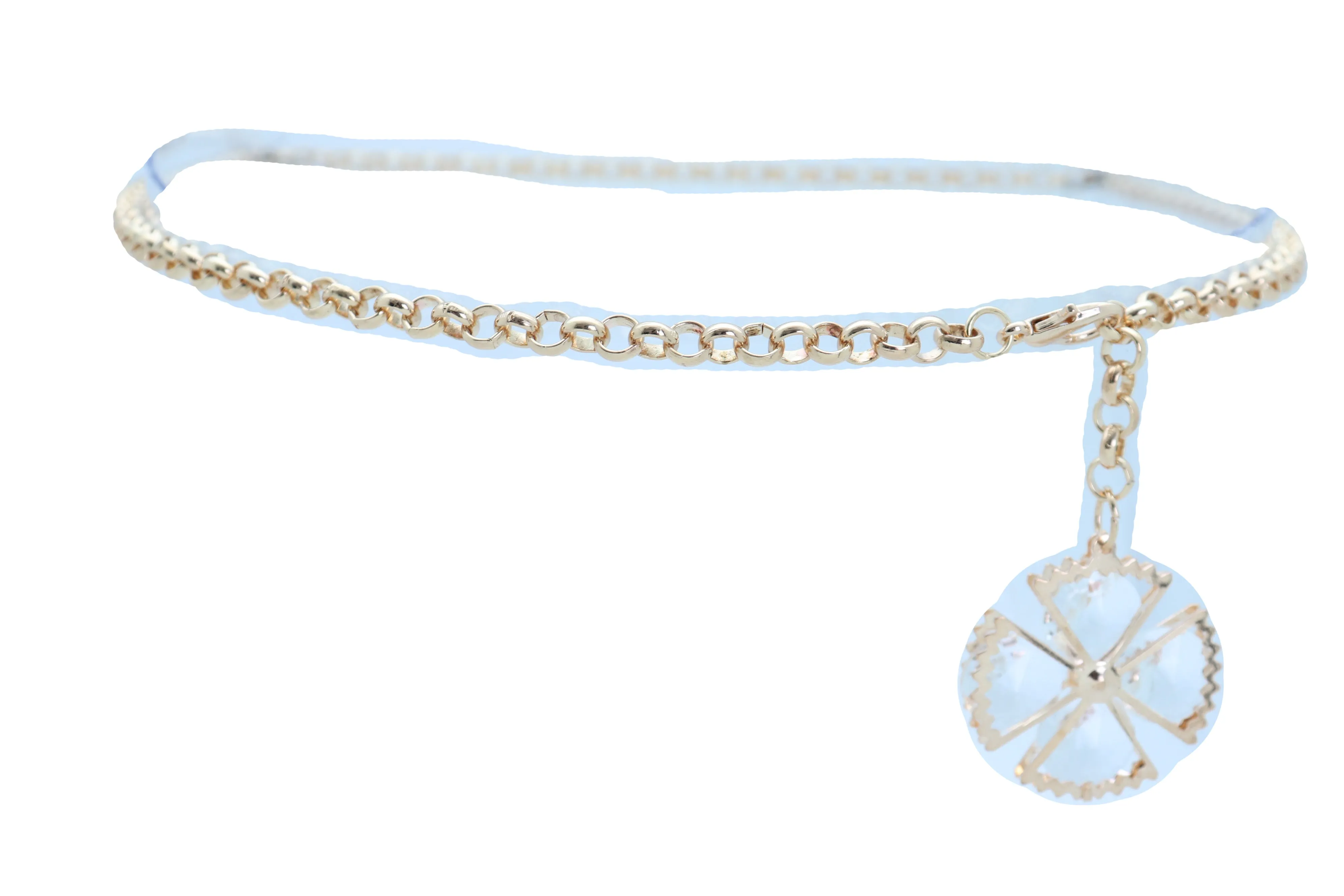 Dangle Flower Charm Skinny Gold Metal Chain Link Belt