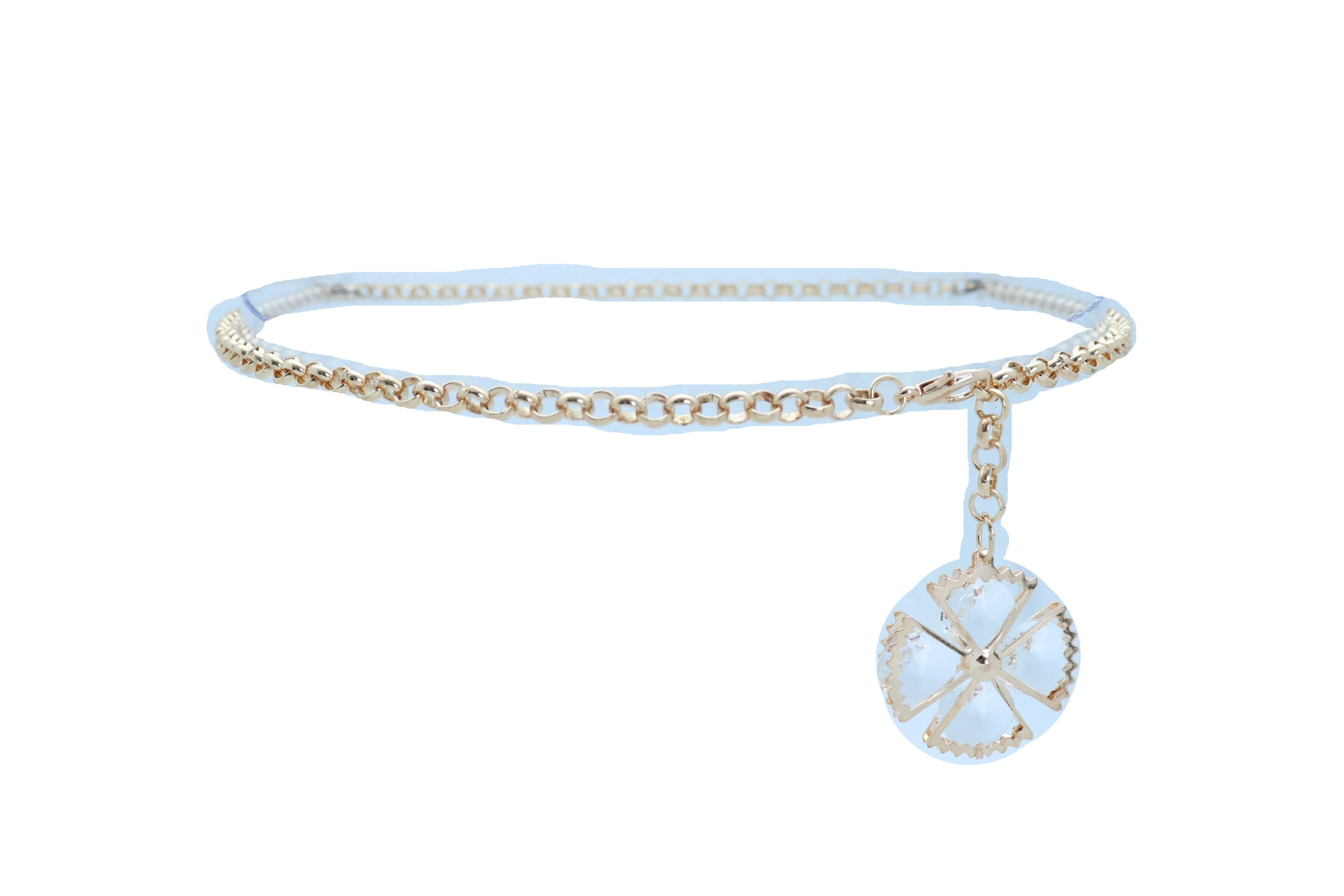 Dangle Flower Charm Skinny Gold Metal Chain Link Belt