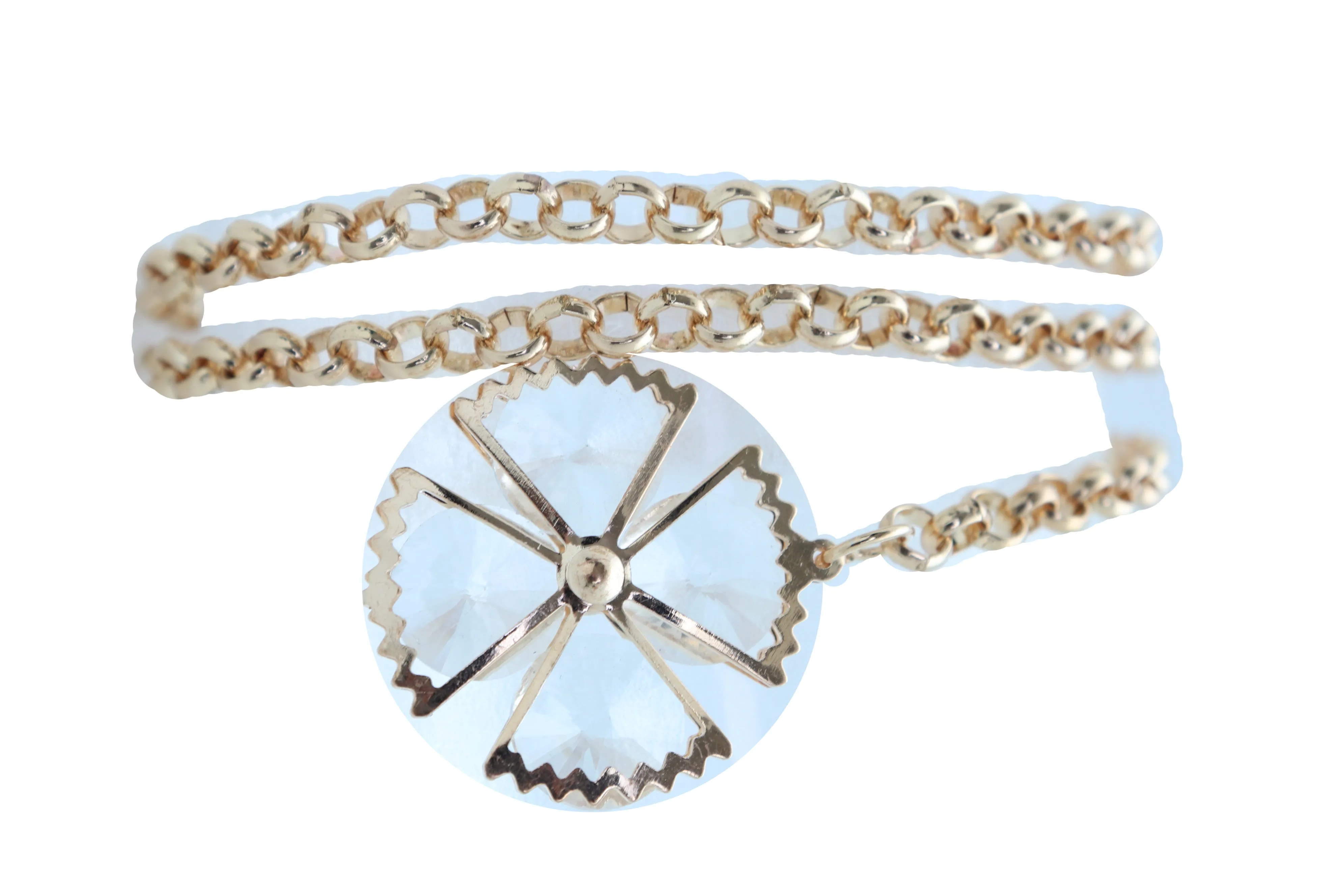Dangle Flower Charm Skinny Gold Metal Chain Link Belt