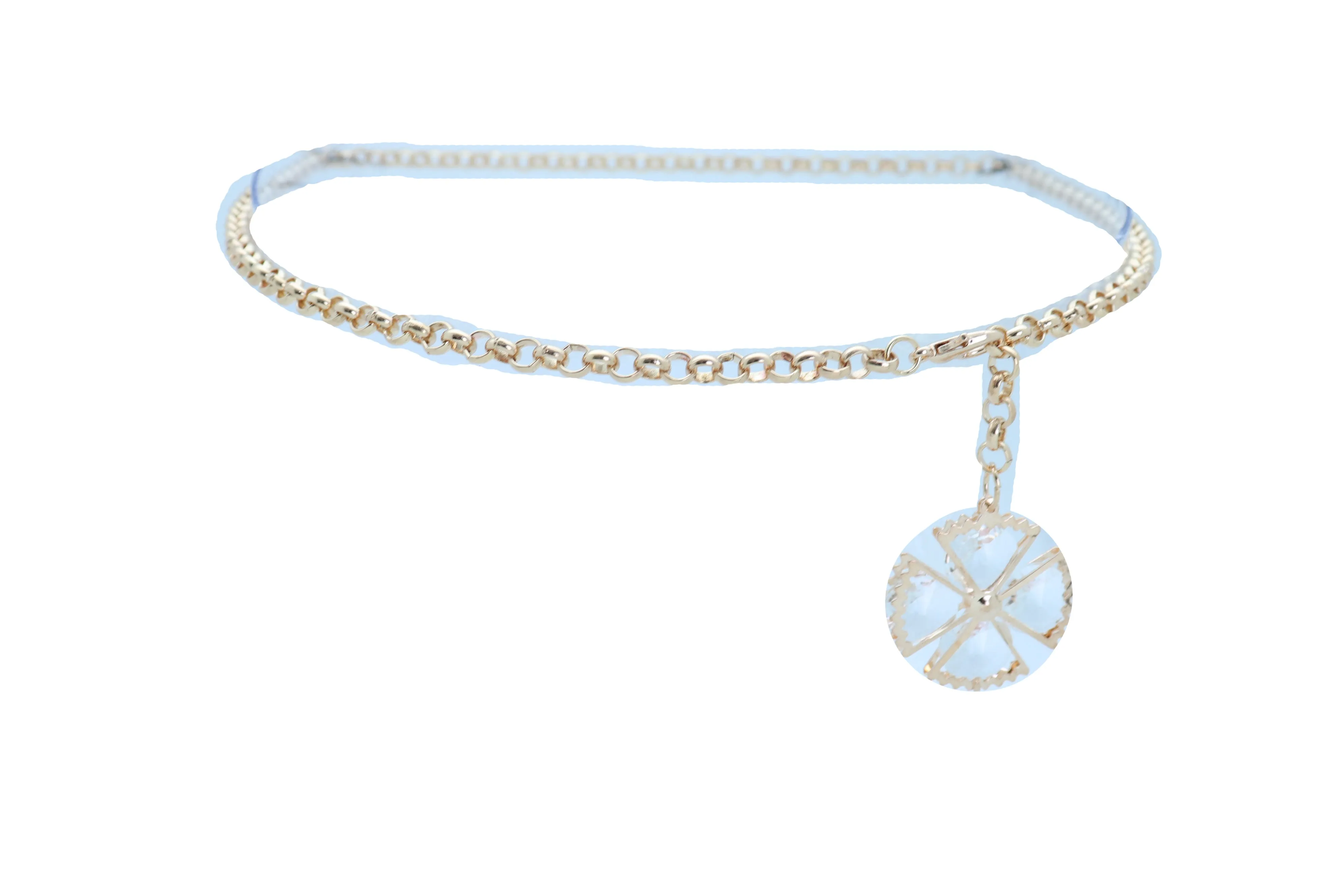 Dangle Flower Charm Skinny Gold Metal Chain Link Belt