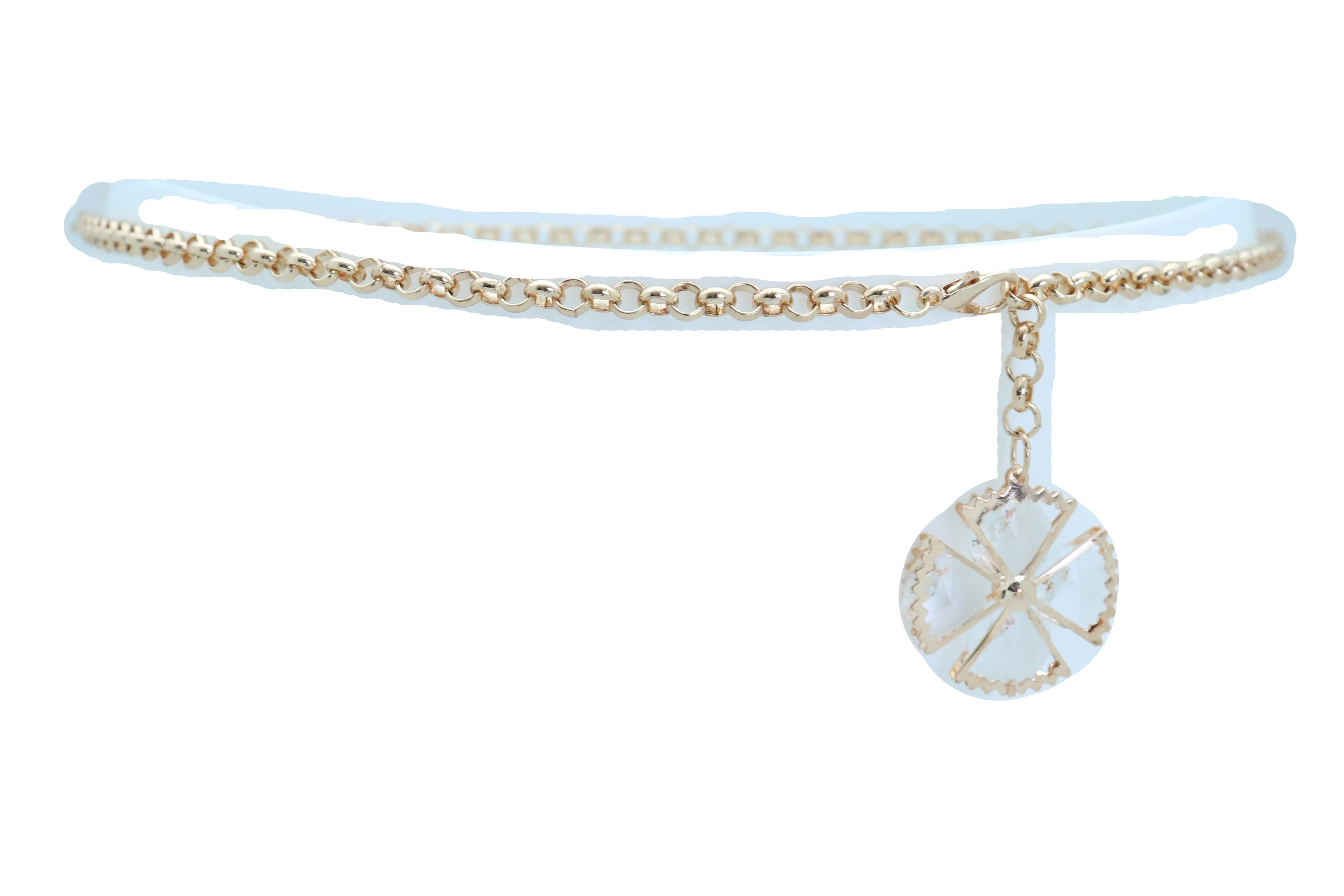 Dangle Flower Charm Skinny Gold Metal Chain Link Belt