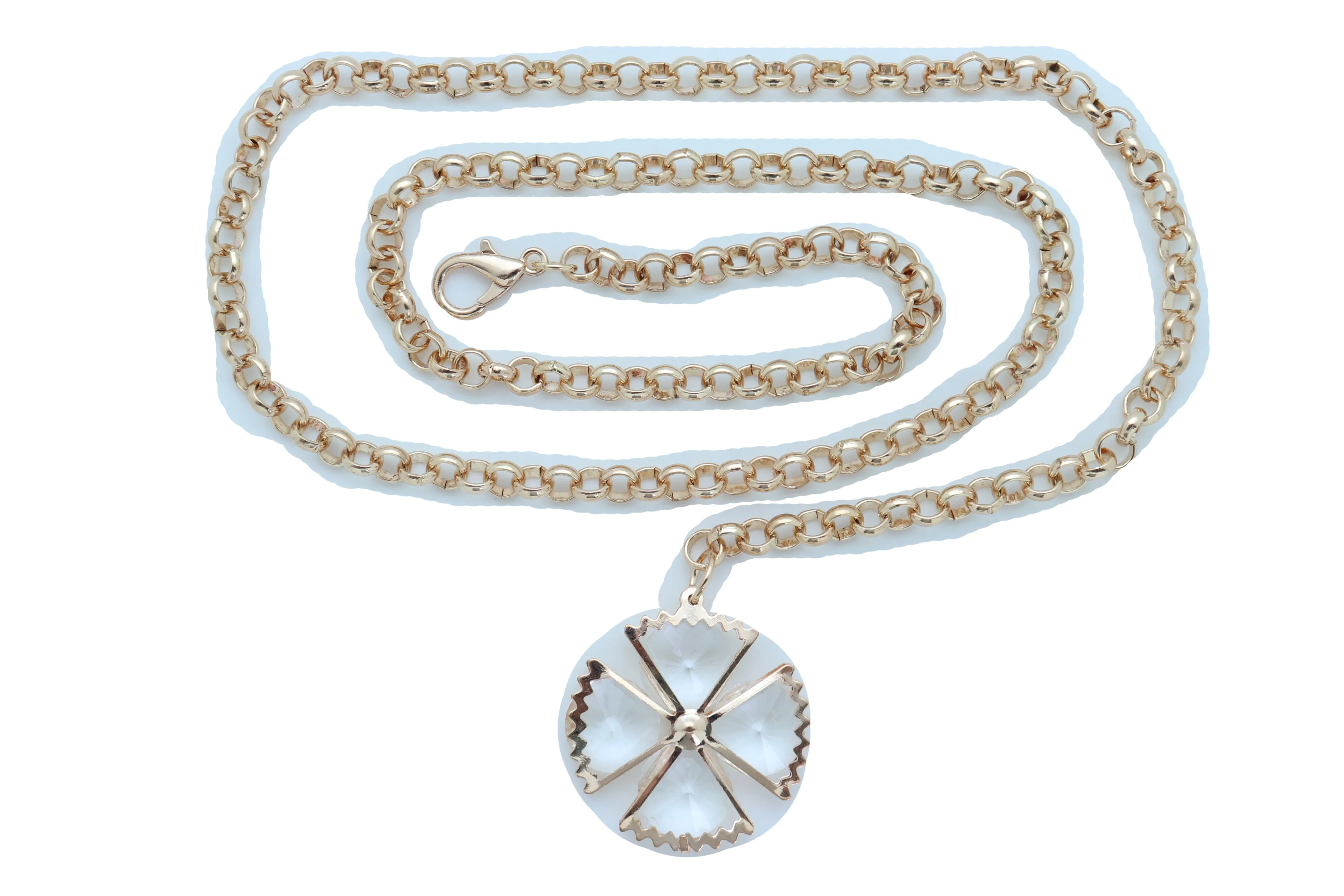 Dangle Flower Charm Skinny Gold Metal Chain Link Belt