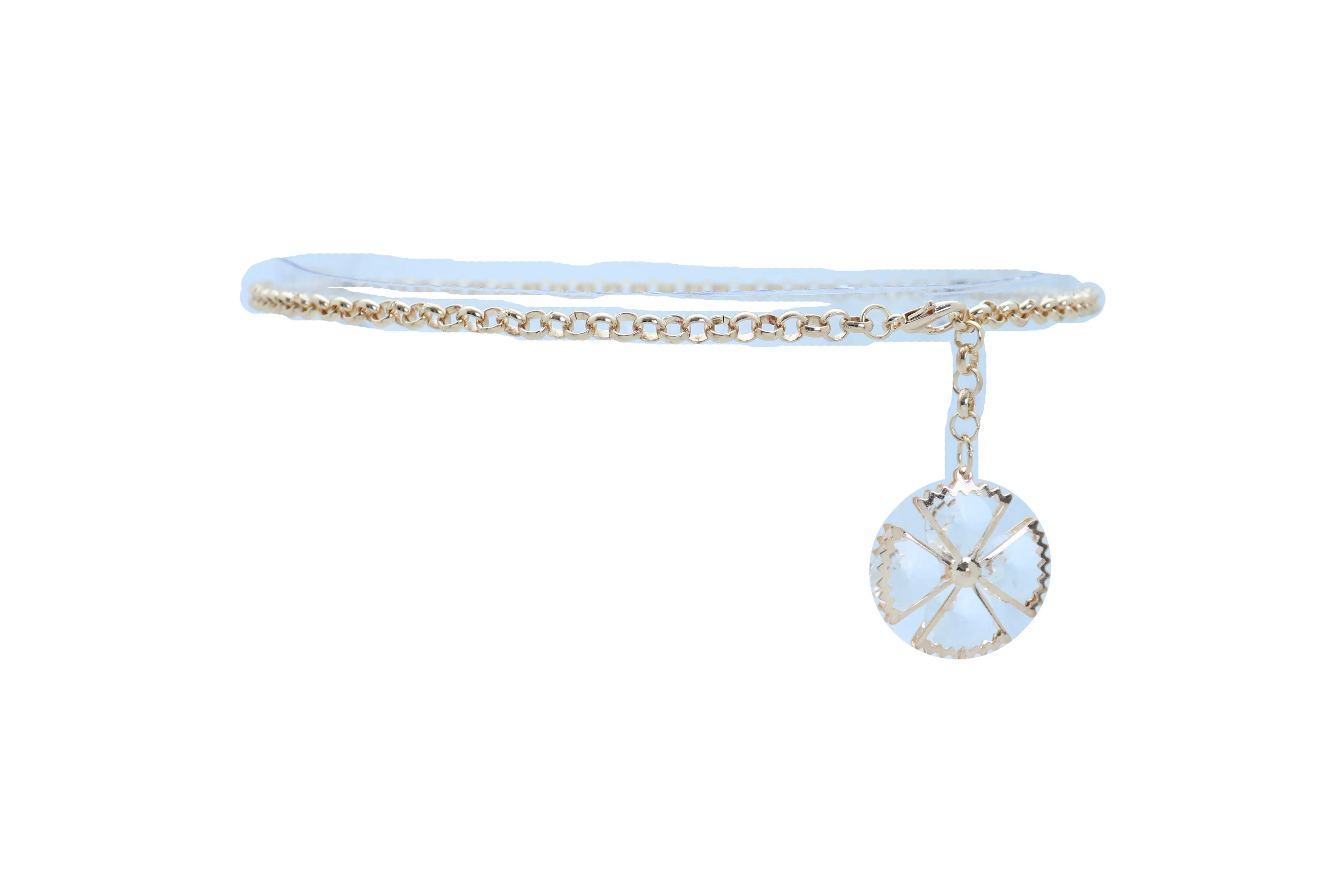 Dangle Flower Charm Skinny Gold Metal Chain Link Belt