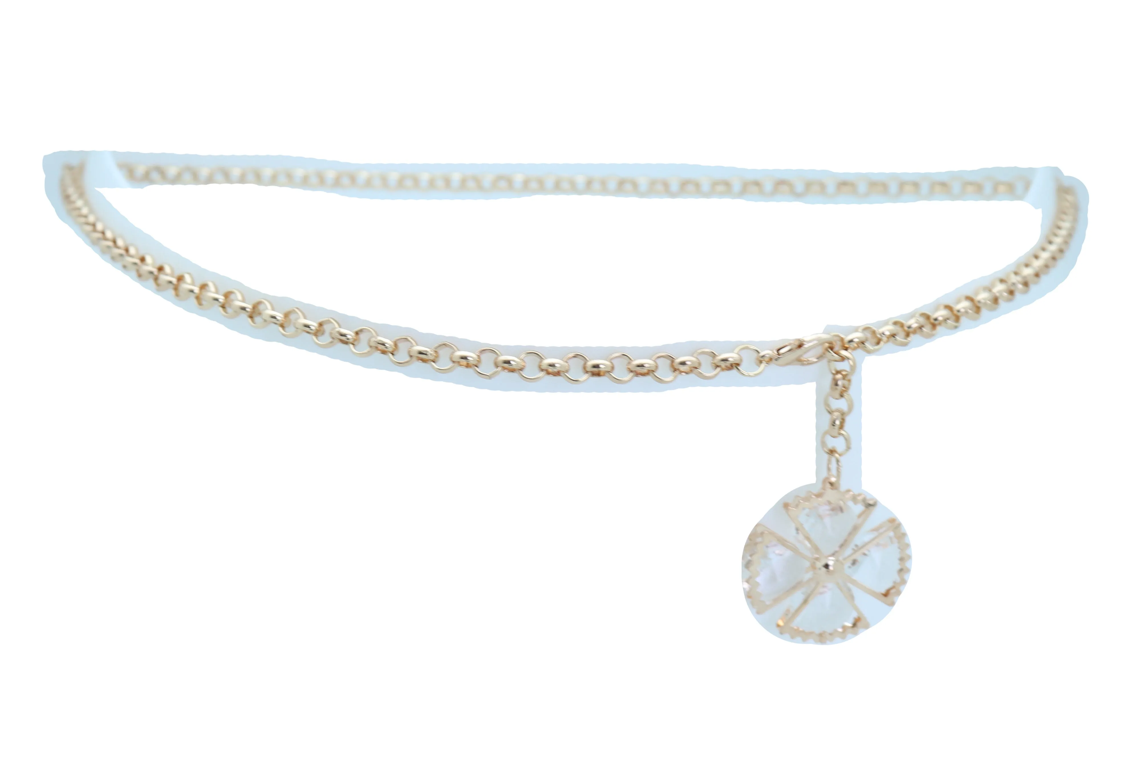 Dangle Flower Charm Skinny Gold Metal Chain Link Belt