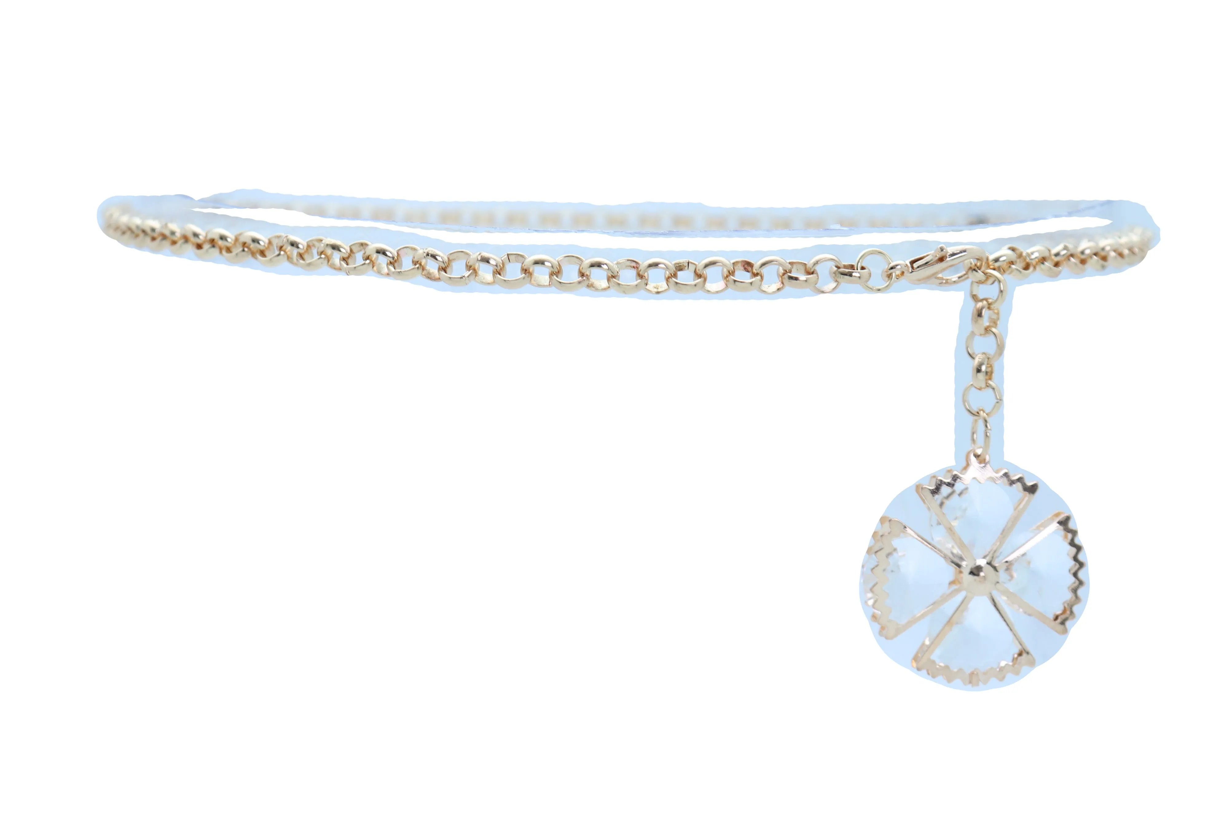 Dangle Flower Charm Skinny Gold Metal Chain Link Belt