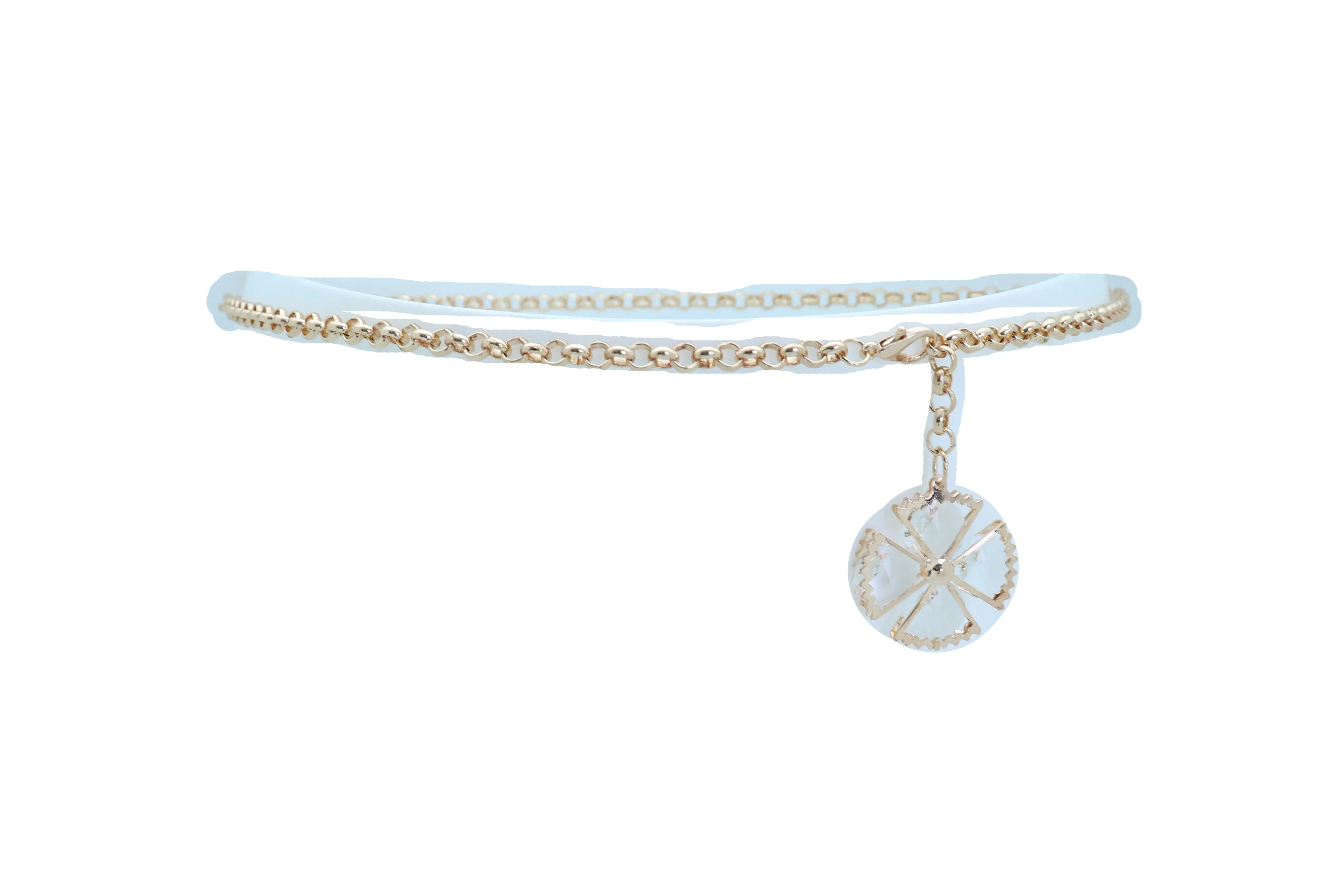 Dangle Flower Charm Skinny Gold Metal Chain Link Belt
