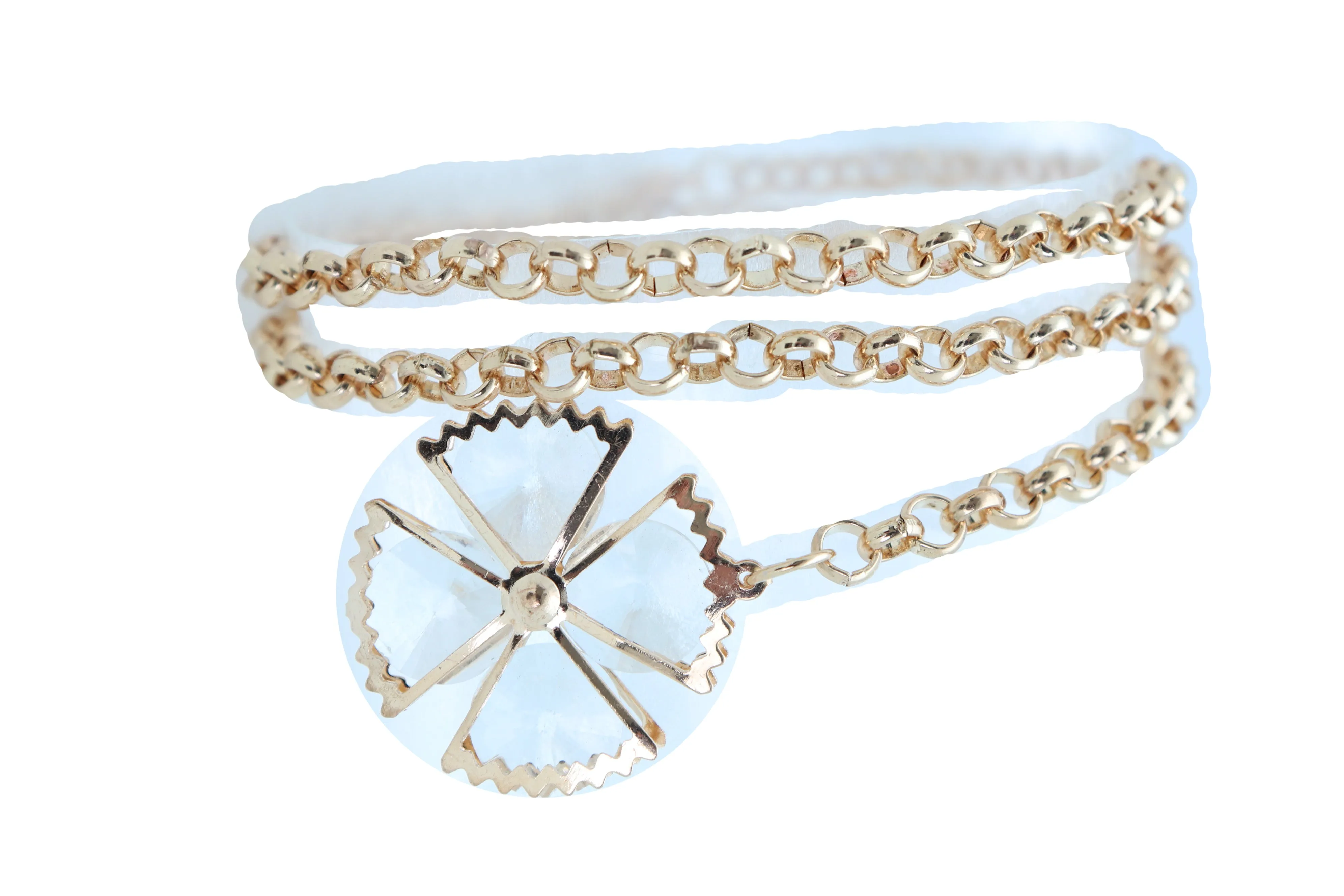 Dangle Flower Charm Skinny Gold Metal Chain Link Belt