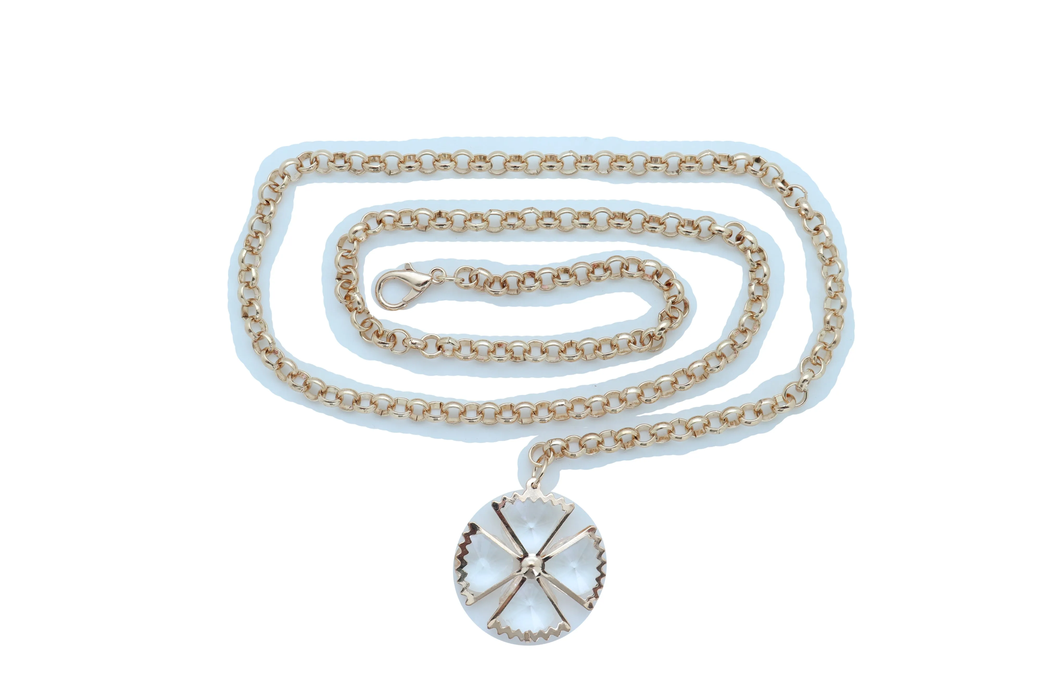 Dangle Flower Charm Skinny Gold Metal Chain Link Belt