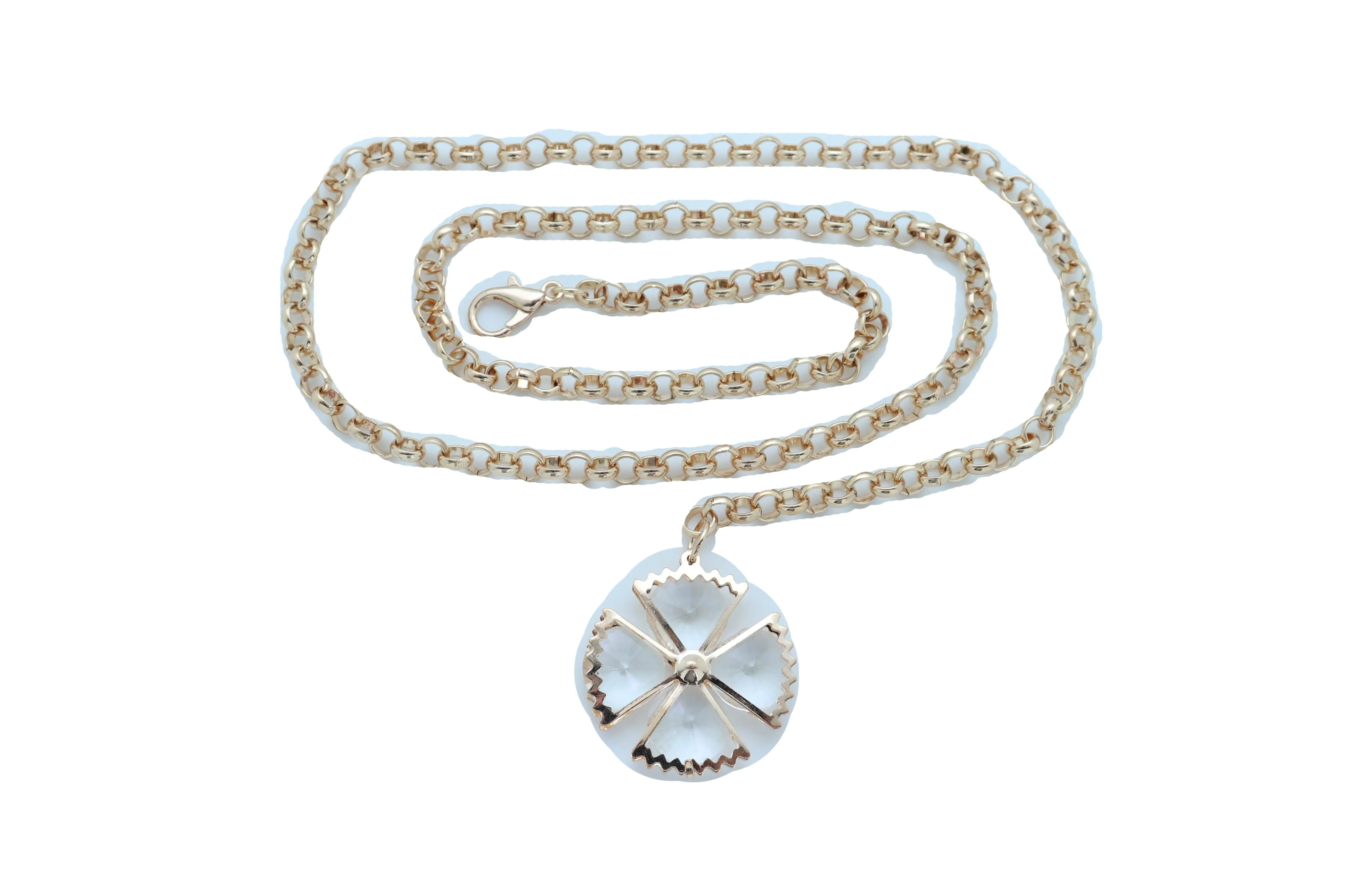 Dangle Flower Charm Skinny Gold Metal Chain Link Belt