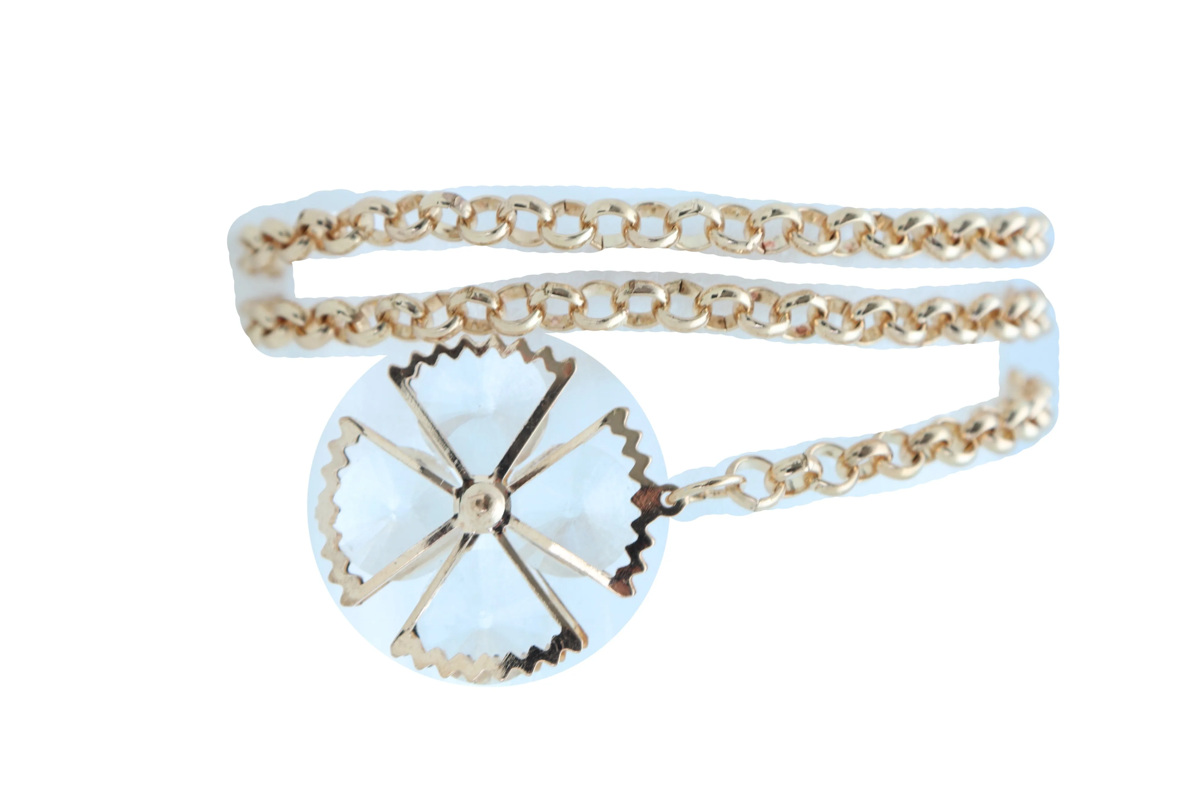 Dangle Flower Charm Skinny Gold Metal Chain Link Belt