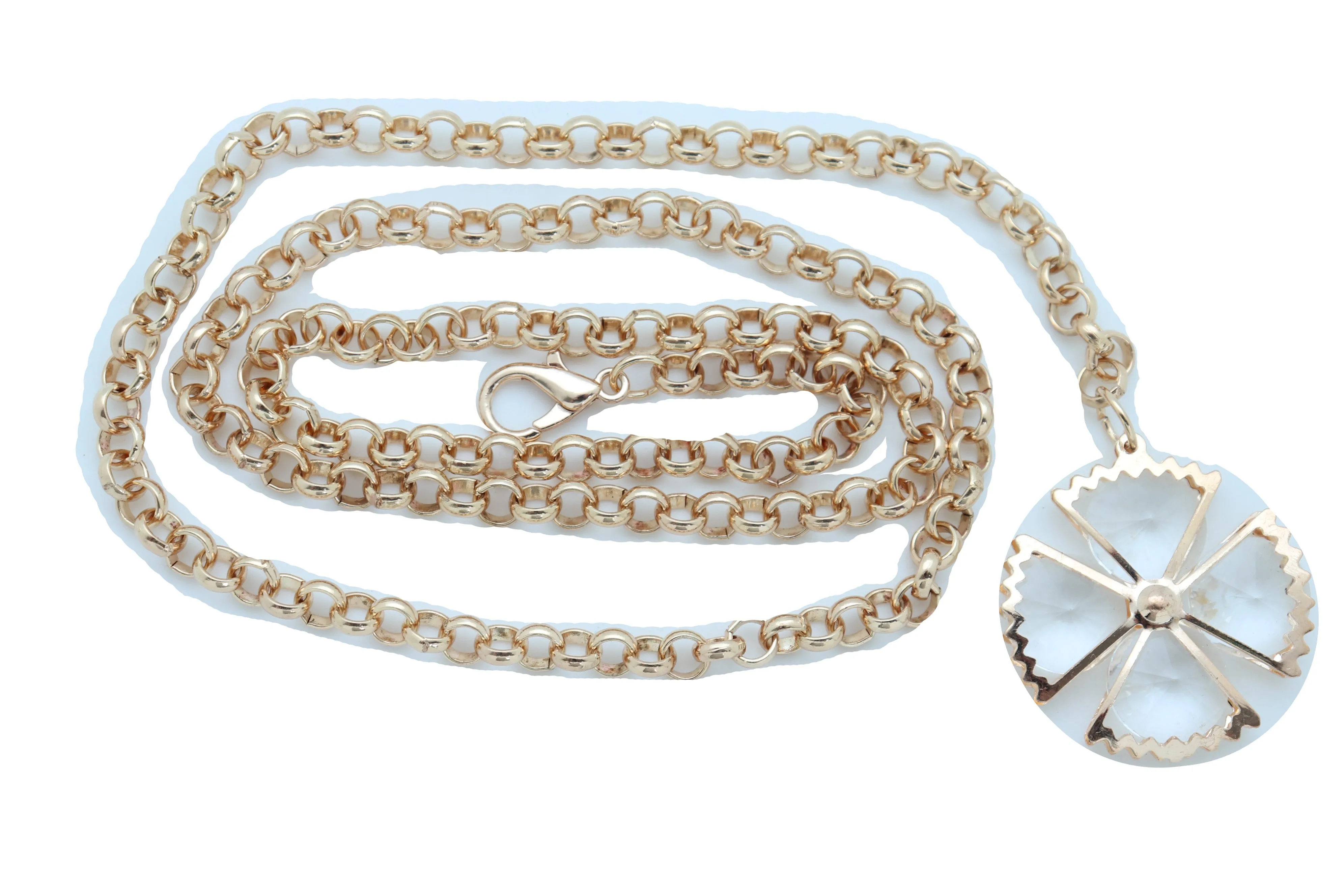 Dangle Flower Charm Skinny Gold Metal Chain Link Belt