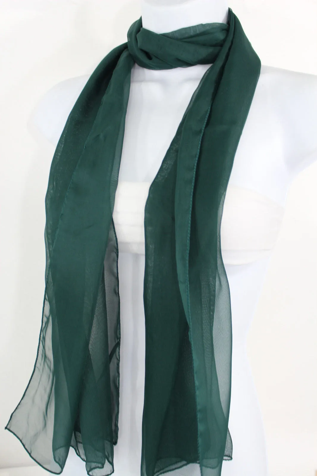 Dark Brown Dark Green Dark Blue Brown Neck Scarf Long Soft Sheer Fabric Classic