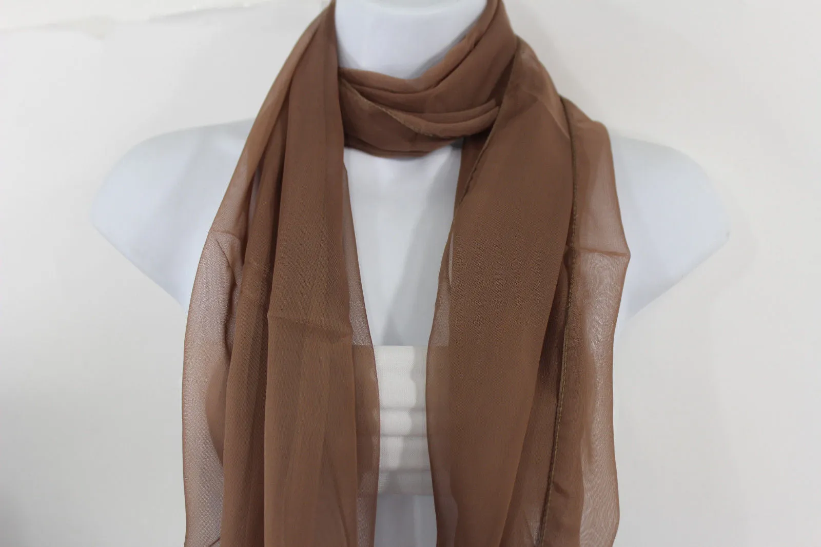 Dark Brown Dark Green Dark Blue Brown Neck Scarf Long Soft Sheer Fabric Classic