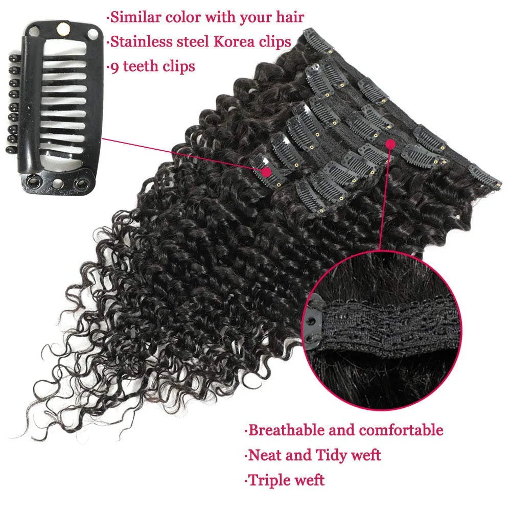 Deep Wave Clip ins Hair Extensions Virgin Human Hair Wavy Unprocessed Clip in Hair Extensions Set of 10 You Choose the Length from 10 - 20"