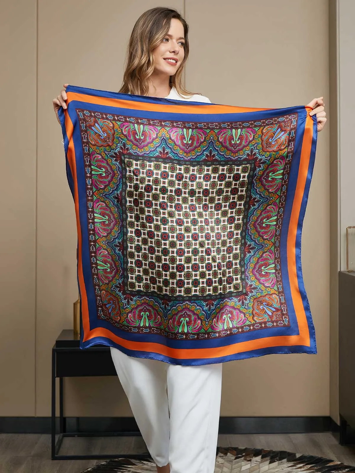 Della - Vibrant Woven Texture Woman's Square Scarf