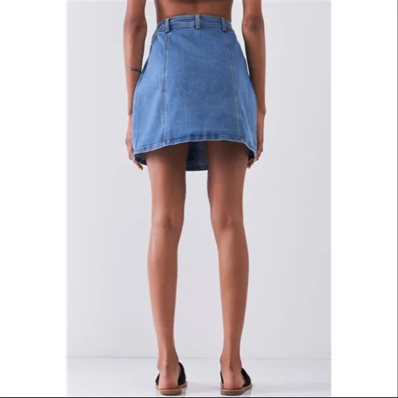 DENIM HIGH WAIST BUTTON FRONT JEAN MINI SKIRT