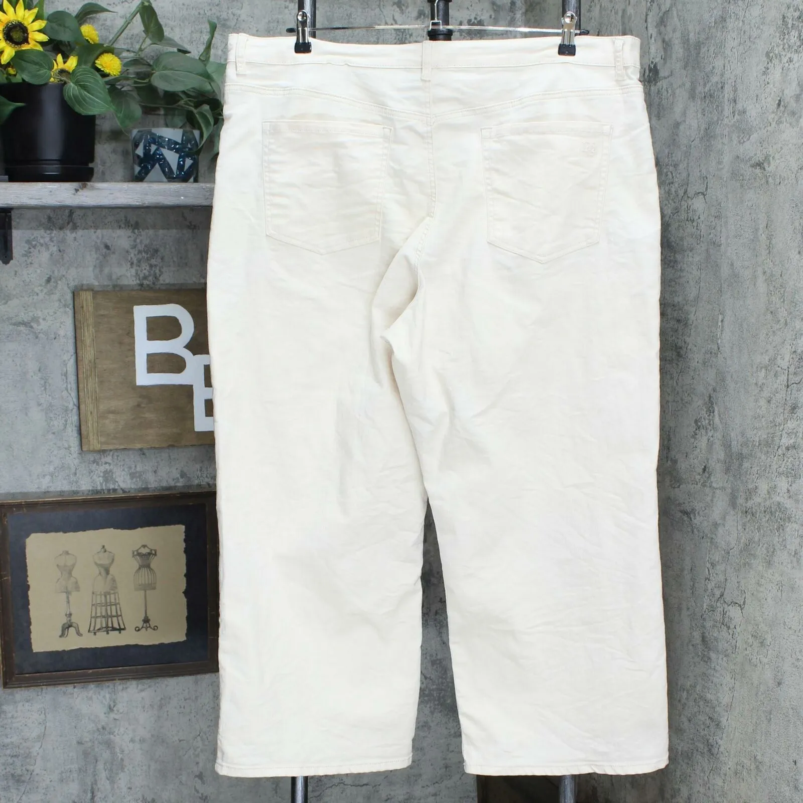 DG2 By Diane Gilman Plus Tall Embroidered Applique Wide Leg Jeans Cream 22W Tall