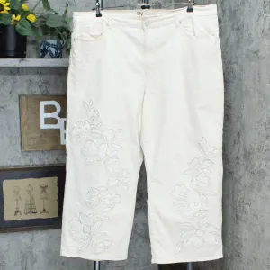 DG2 By Diane Gilman Plus Tall Embroidered Applique Wide Leg Jeans Cream 22W Tall