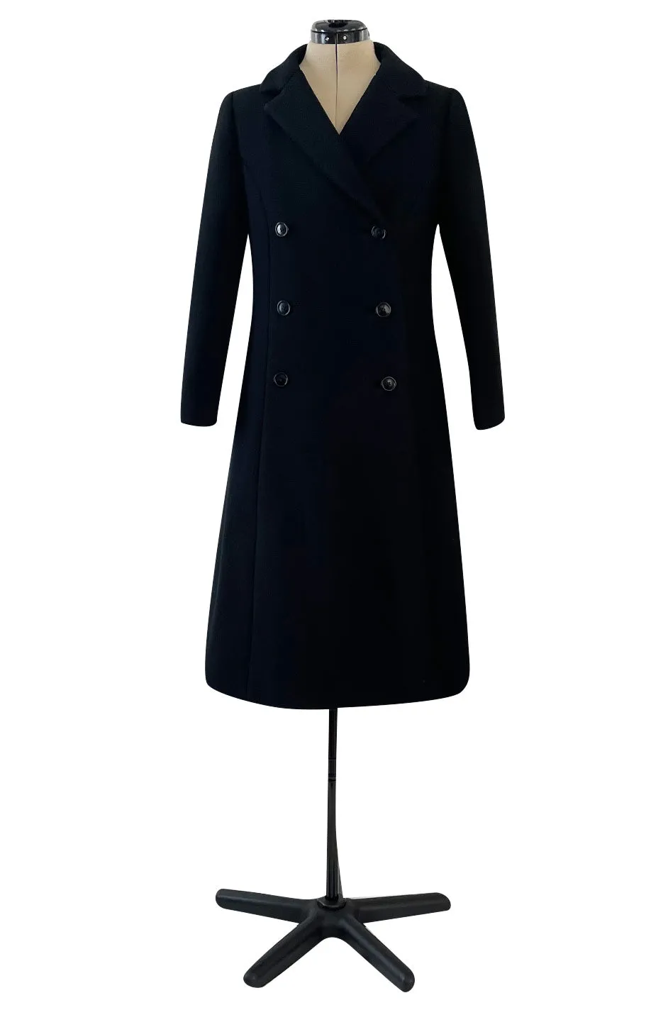 Documented Fall 1959 Givenchy by Hubert de Givenchy Haute Couture Chic Black Wool Coat