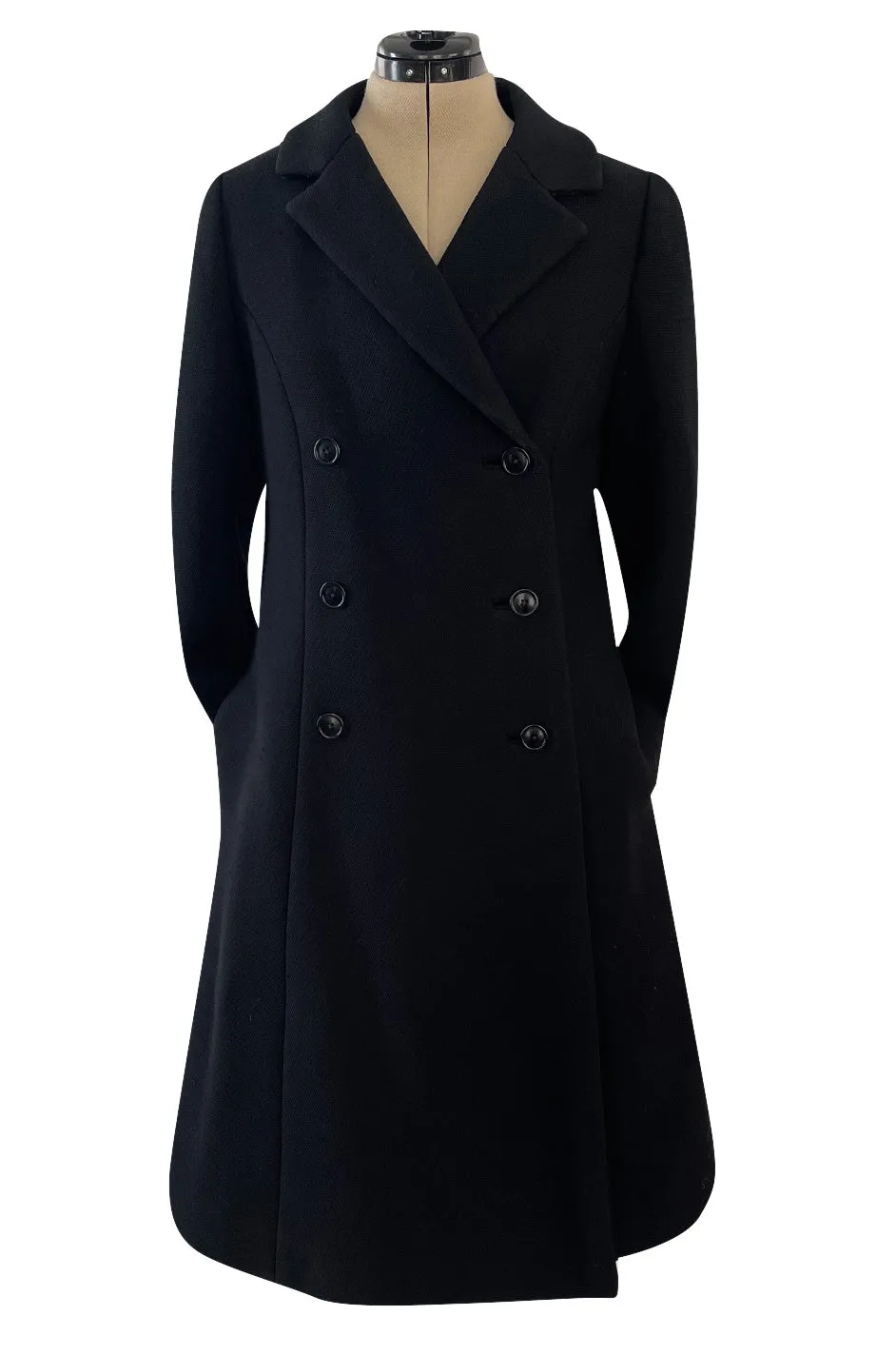 Documented Fall 1959 Givenchy by Hubert de Givenchy Haute Couture Chic Black Wool Coat