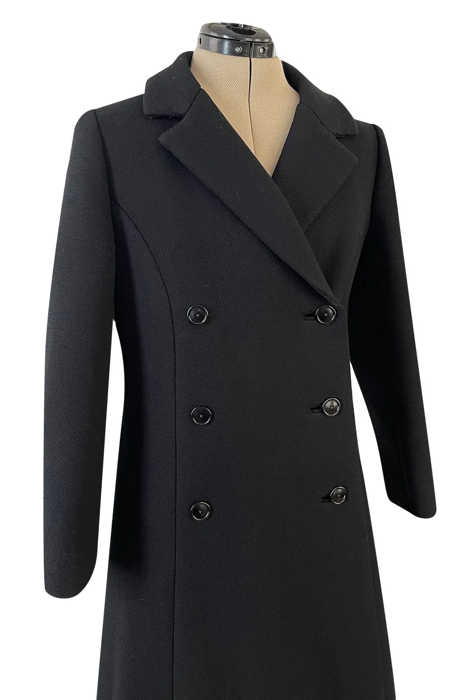 Documented Fall 1959 Givenchy by Hubert de Givenchy Haute Couture Chic Black Wool Coat