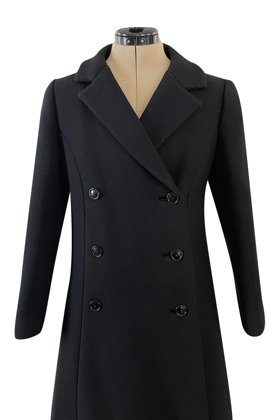 Documented Fall 1959 Givenchy by Hubert de Givenchy Haute Couture Chic Black Wool Coat