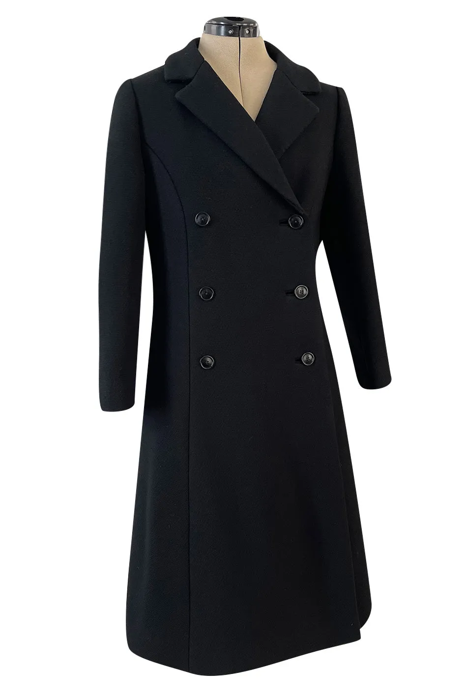 Documented Fall 1959 Givenchy by Hubert de Givenchy Haute Couture Chic Black Wool Coat