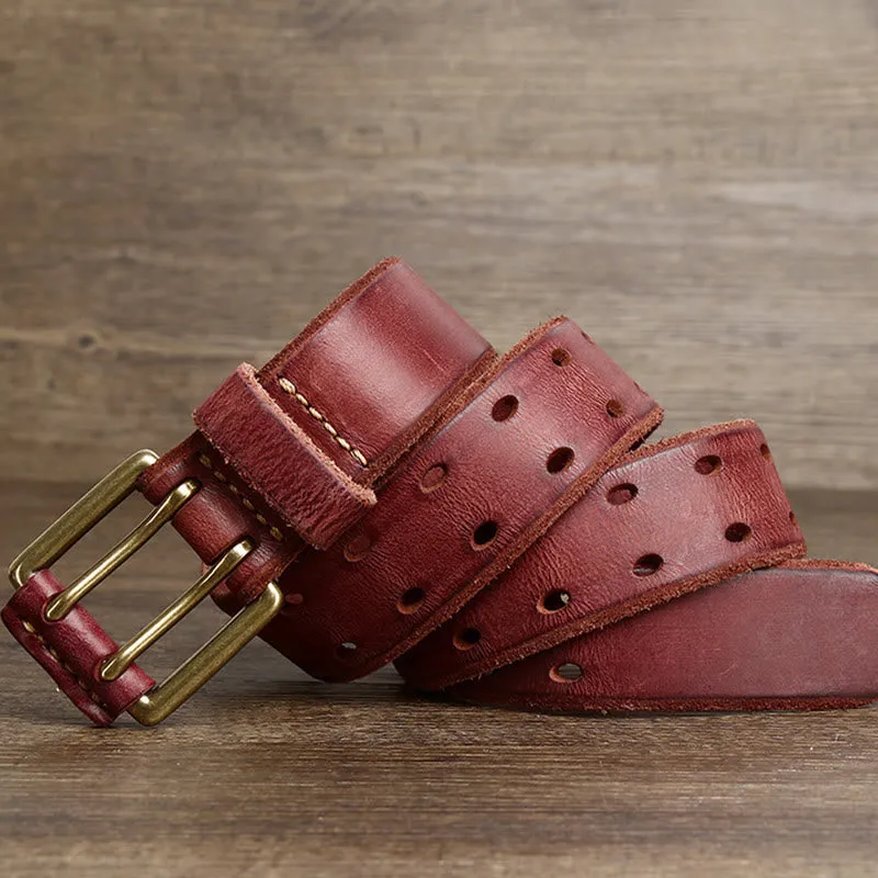 Double Prong Buckle Western 2 Holes Leather Belt