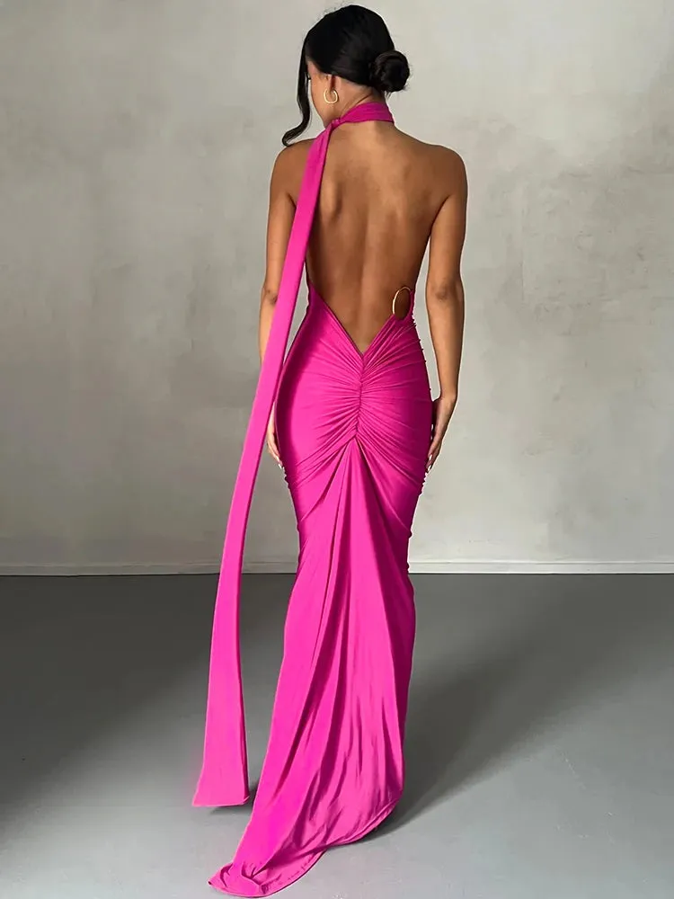 Elegant One Shoulder Backless Maxi Dress for Women