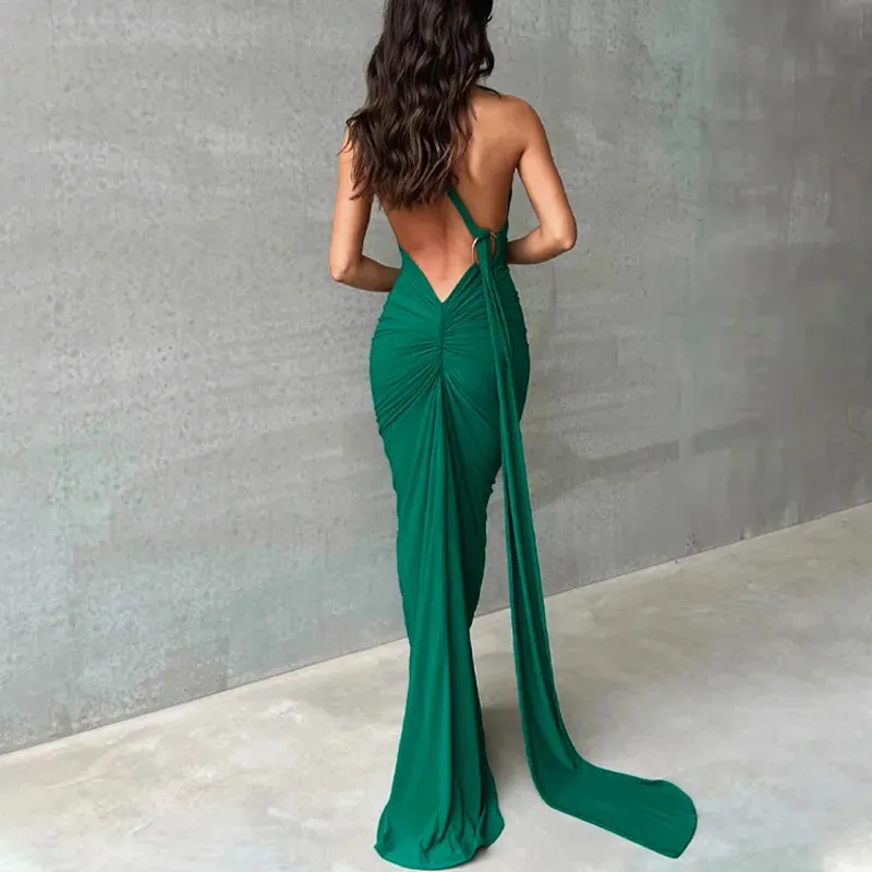 Elegant One Shoulder Backless Maxi Dress for Women