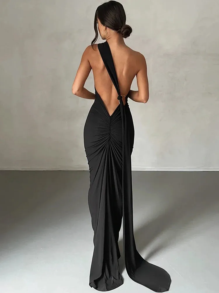 Elegant One Shoulder Backless Maxi Dress for Women