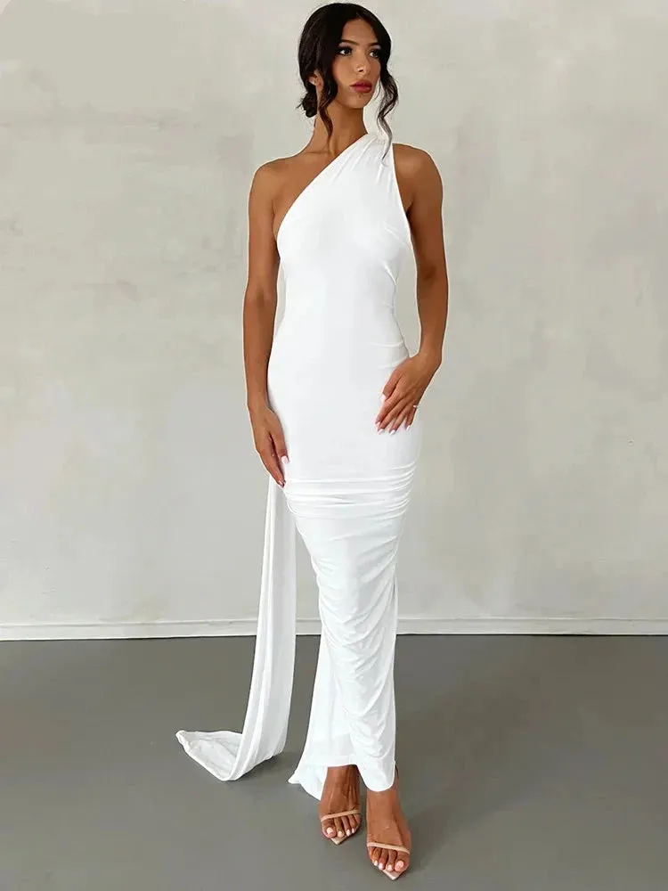 Elegant One Shoulder Backless Maxi Dress for Women