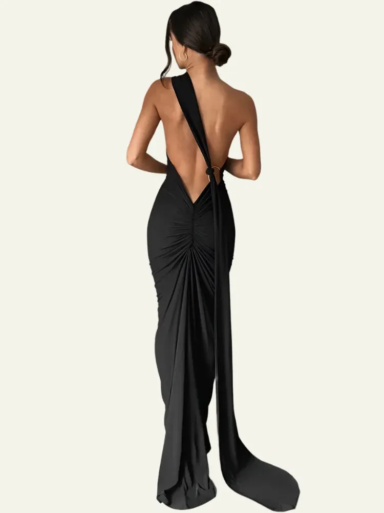 Elegant One Shoulder Backless Maxi Dress for Women