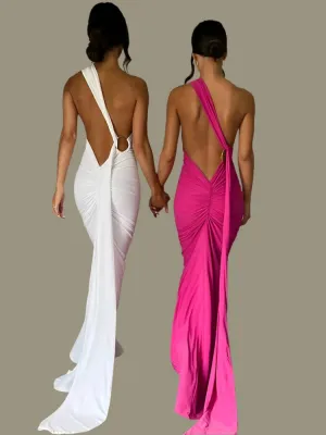 Elegant One Shoulder Backless Maxi Dress for Women