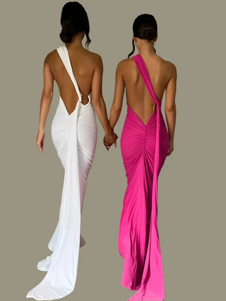 Elegant One Shoulder Backless Maxi Dress for Women