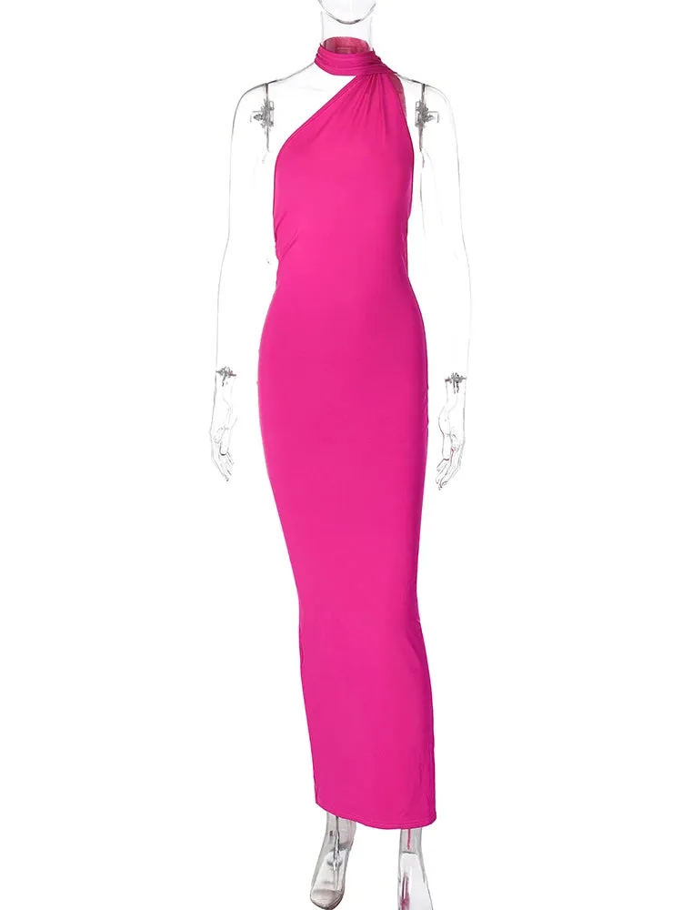 Elegant One Shoulder Backless Maxi Dress for Women