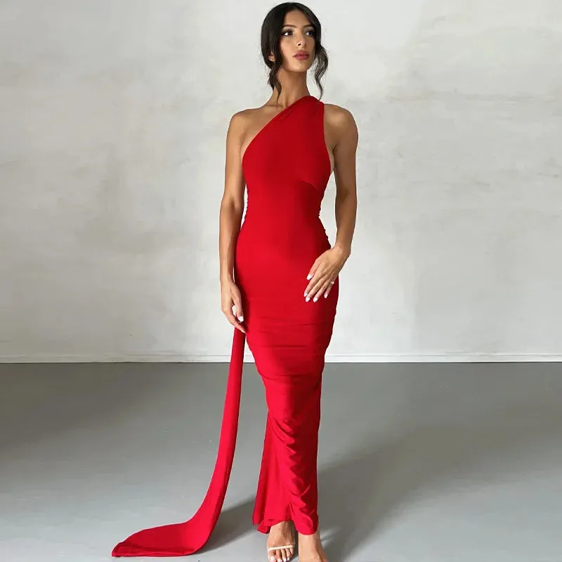 Elegant One Shoulder Backless Maxi Dress for Women