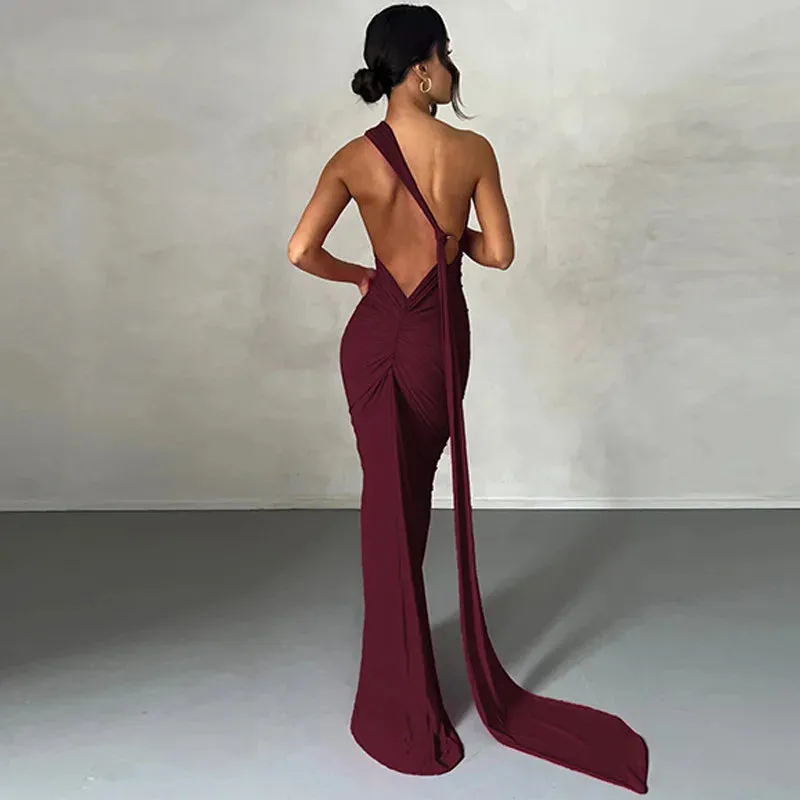 Elegant One Shoulder Backless Maxi Dress for Women