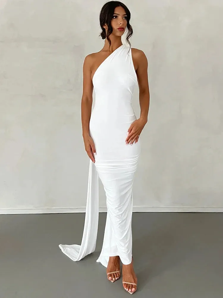 Elegant One Shoulder Backless Maxi Dress for Women