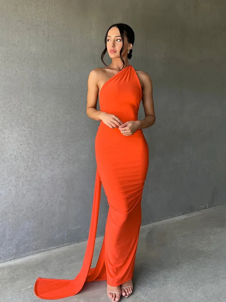 Elegant One Shoulder Backless Maxi Dress for Women