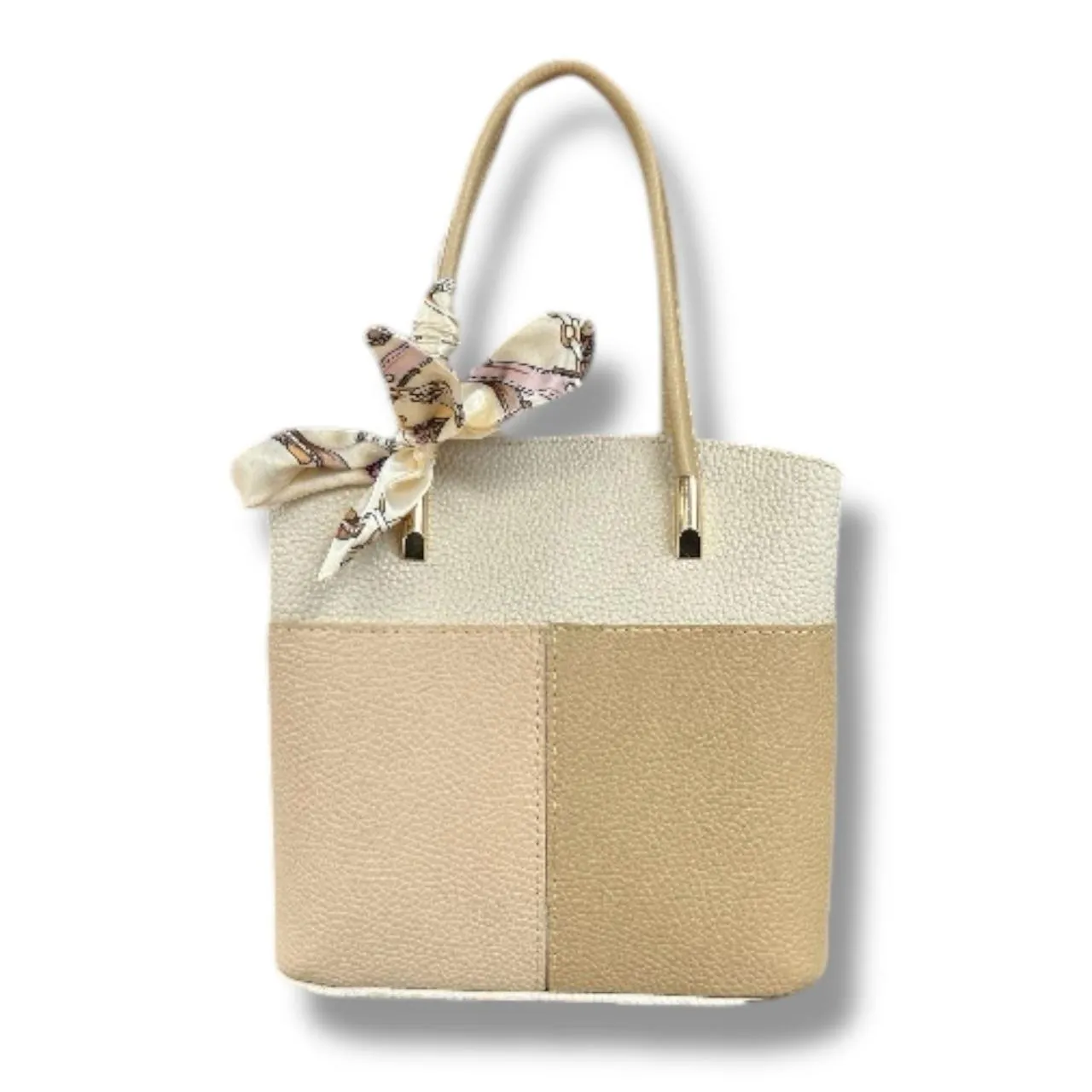 Elegant Patchwork Tote Bag With Scarf Accent