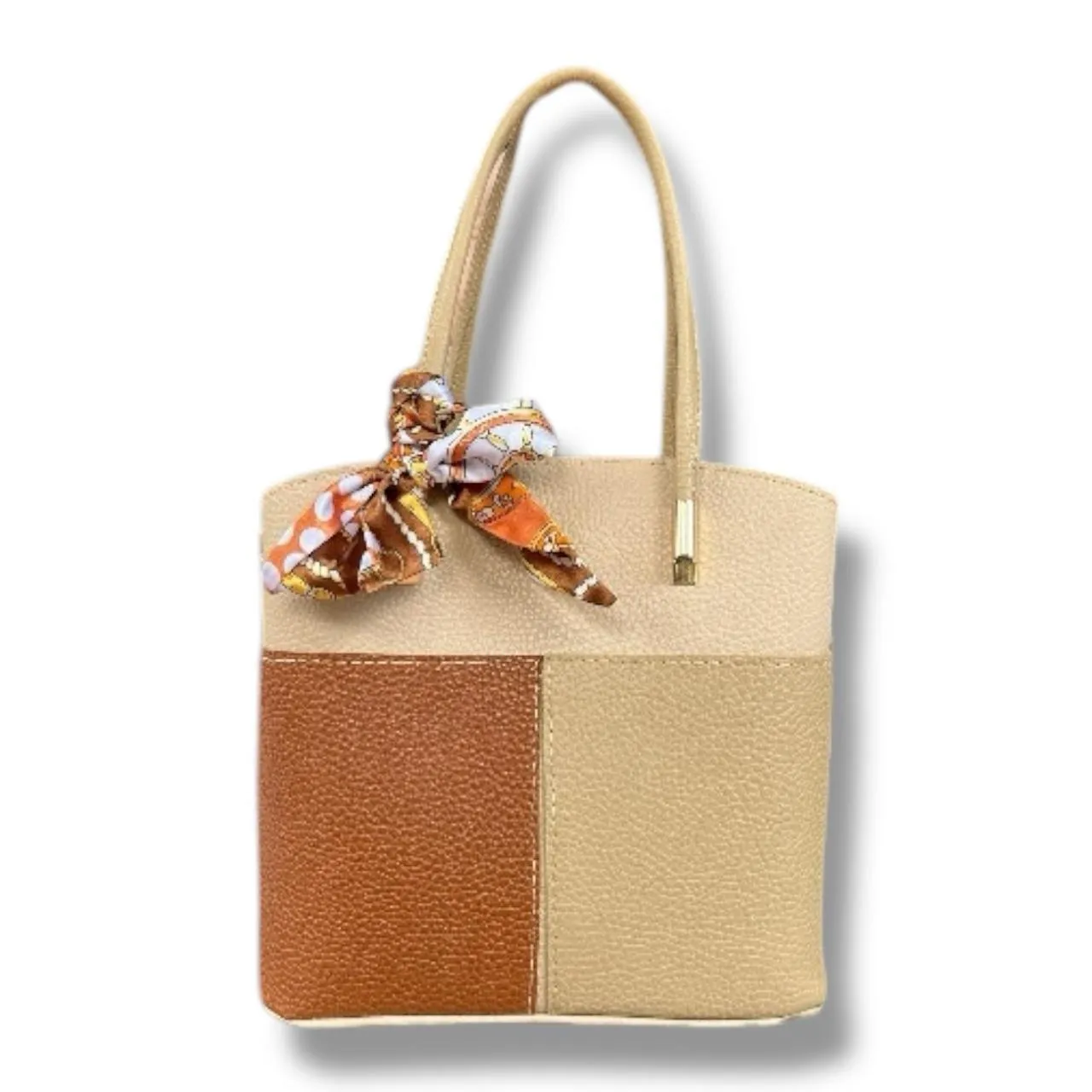 Elegant Patchwork Tote Bag With Scarf Accent