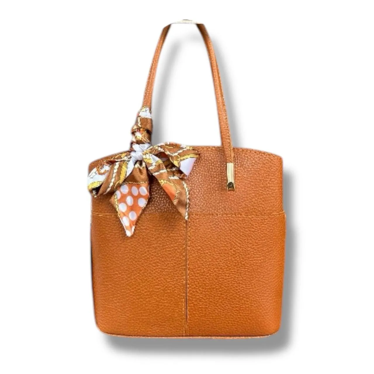Elegant Patchwork Tote Bag With Scarf Accent