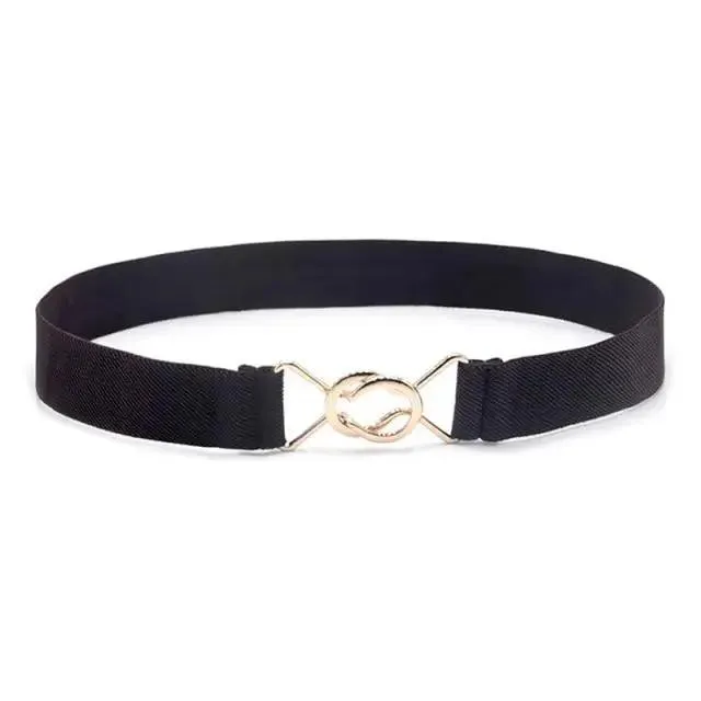 Elegant Wide Fabric Strap  Silver Metal Buckle Belts For Women Trendy Women's Fashion Stretchable Classic Color Belts