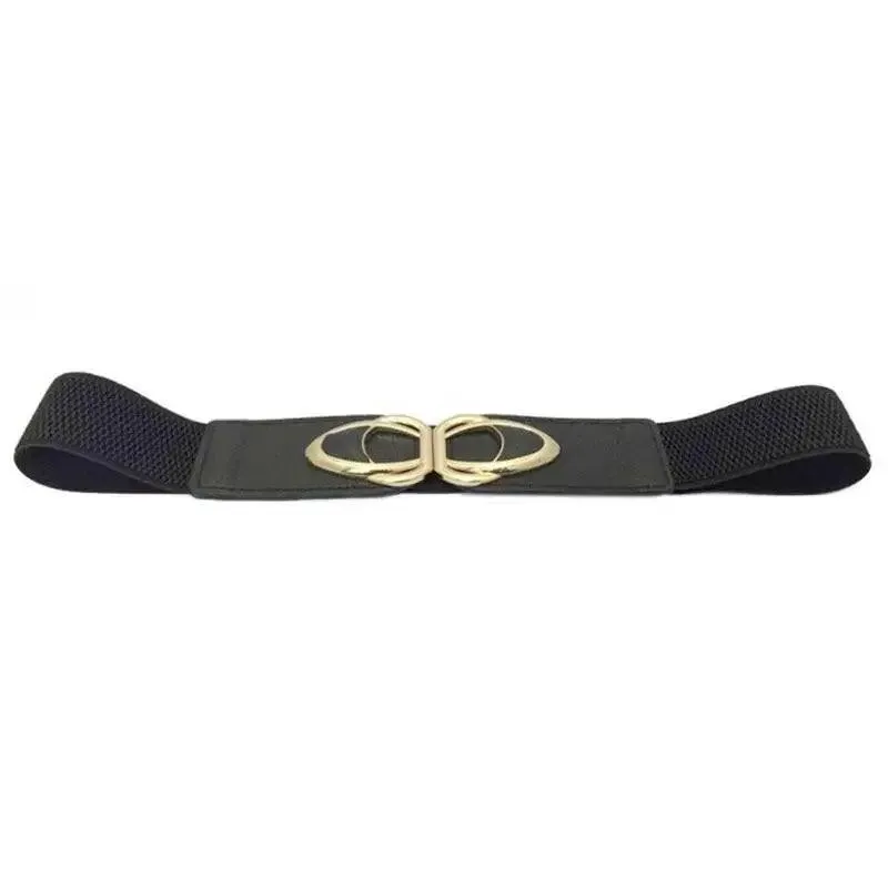 Elegant Wide Fabric Strap  Silver Metal Buckle Belts For Women Trendy Women's Fashion Stretchable Classic Color Belts