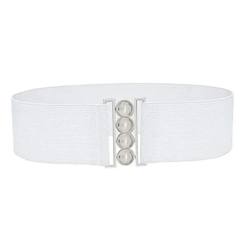 Elegant Wide Fabric Strap  Silver Metal Buckle Belts For Women Trendy Women's Fashion Stretchable Classic Color Belts