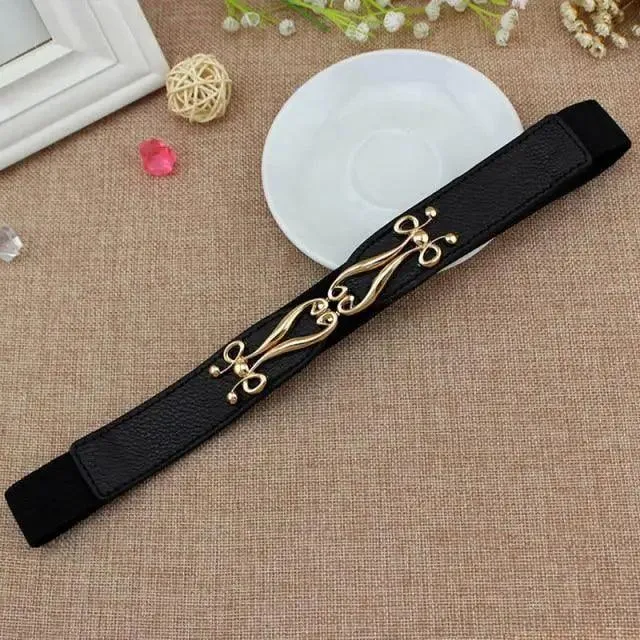 Elegant Wide Fabric Strap  Silver Metal Buckle Belts For Women Trendy Women's Fashion Stretchable Classic Color Belts